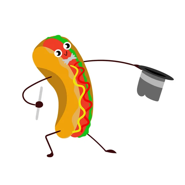 Hot dogs, cheerful, fun drawing cartoon on the white background.
