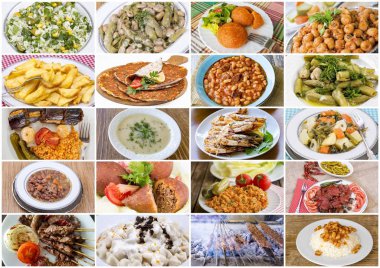 Geleneksel lezzetli Türk yemekleri kolaj. Gıda kavramı.