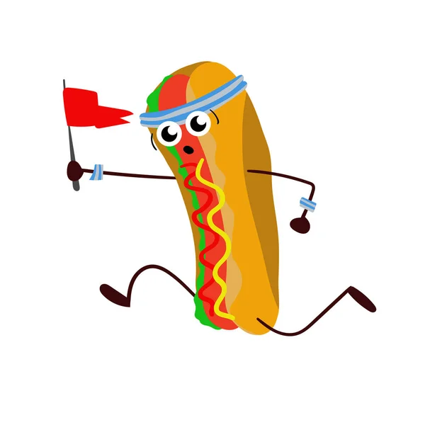 Hot Dogot Vidám Szórakoztató Karikatúra Támaszkodva Fehér Háttér — Stock Fotó