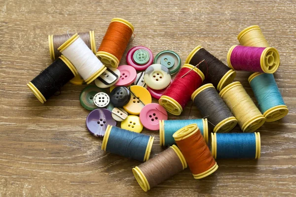 Materiales Medida Cuerda Carrete Colores Botones —  Fotos de Stock