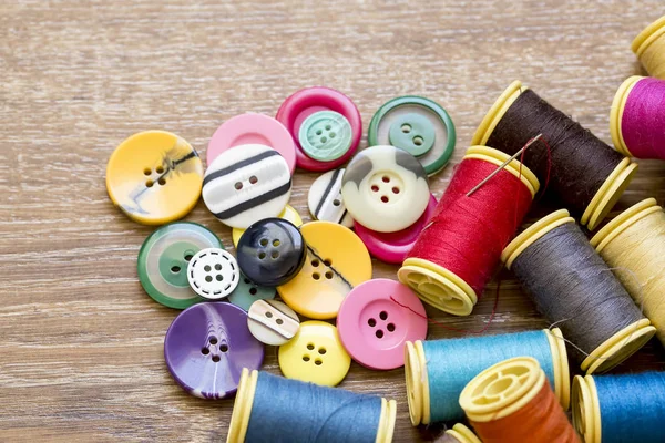 Materiales Medida Cuerda Carrete Colores Botones —  Fotos de Stock
