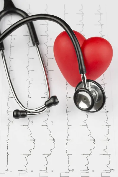 Estetoscopio Corazón Rojo Chequeo Cardíaco Concepto Atención Médica — Foto de Stock