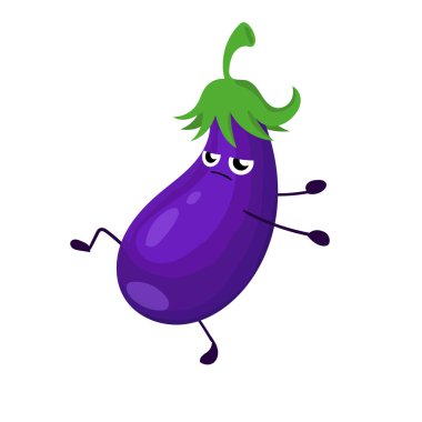 Komik mutlu patlıcan sebze illüstrasyon izole çizim