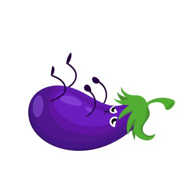 Komik mutlu patlıcan sebze illüstrasyon izole çizim