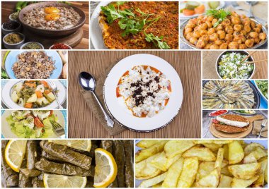 Geleneksel lezzetli Türk yemekleri kolaj. Gıda kavramı fotoğraf. 