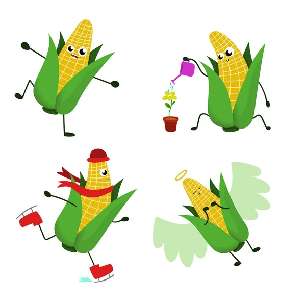 Funny Happy Fresh Corn Vegetables Drawing Illustration Isolated — Stock Photo, Image