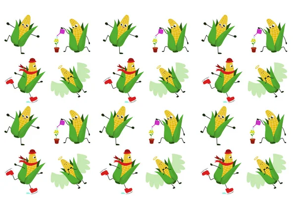 Αστεία Ευτυχισμένη Φρέσκο Καλαμπόκι Λαχανικά Σχέδιο Εικονογράφηση Απομονωμένες — Φωτογραφία Αρχείου