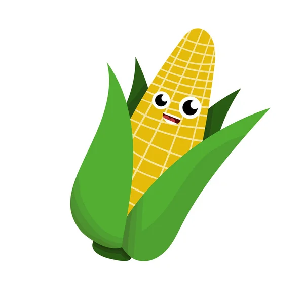 Funny Happy Kukurydzy Świeże Warzywa Ilustracja Białym Tle — Zdjęcie stockowe