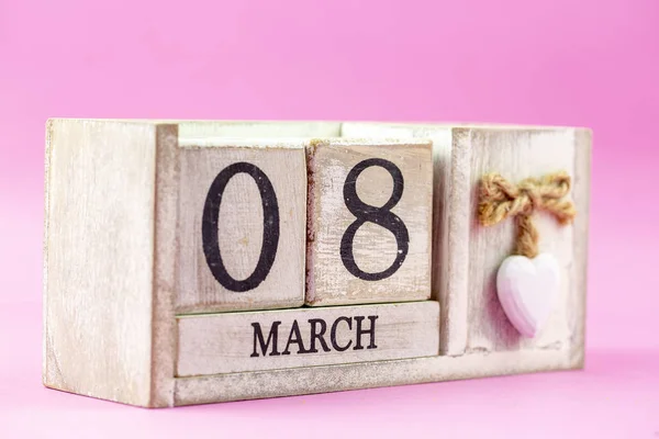 Maart 8 houten agenda, dag van de vrouw in de wereld — Stockfoto