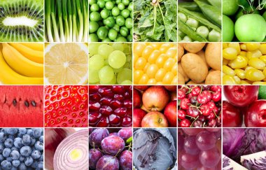Taze organik sebze ve meyve varietes kolaj