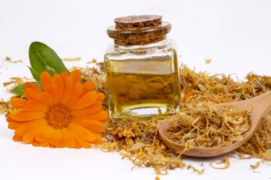 Cam ve damla petrol Isolated bitkisel calendula officinalis