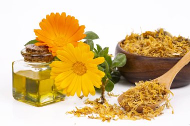 Cam ve damla petrol Isolated bitkisel calendula officinalis