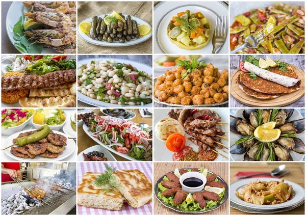 Traditional delicious Turkish foods collage. Food concept photo.