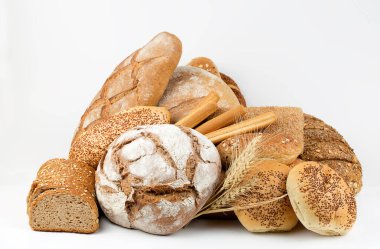 Farklı ekmek ve ekmek çeşitleri. Mutfak ya da fırın poster tasarımı