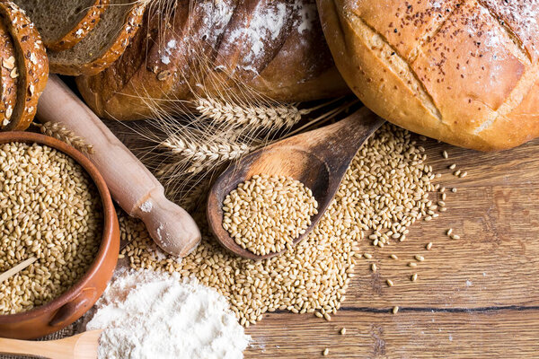 Different kinds of bread and bread rolls. Kitchen or bakery poster design
