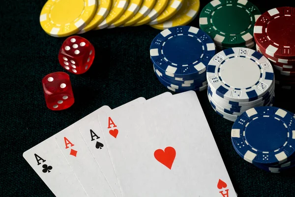 Ace Playing Cards Red Dice Casino Betting Gambling Concept Poker Royalty Free Stock Photos
