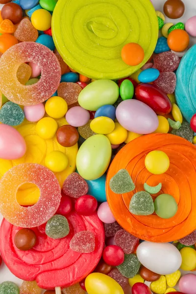 Sucettes Colorées Bonbons Ronds Différentes Couleurs Vue Dessus — Photo