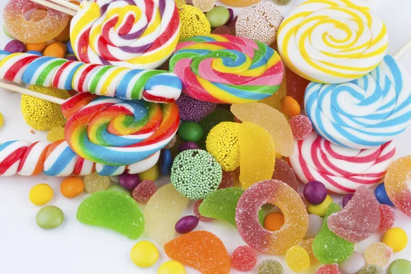 Renkli Lolipoplar Farklı Renkte Yuvarlak Şekerler Üst Görünüm — Stok fotoğraf