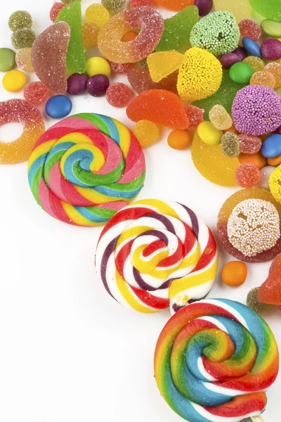 Sucettes Colorées Bonbons Ronds Différentes Couleurs Vue Dessus — Photo