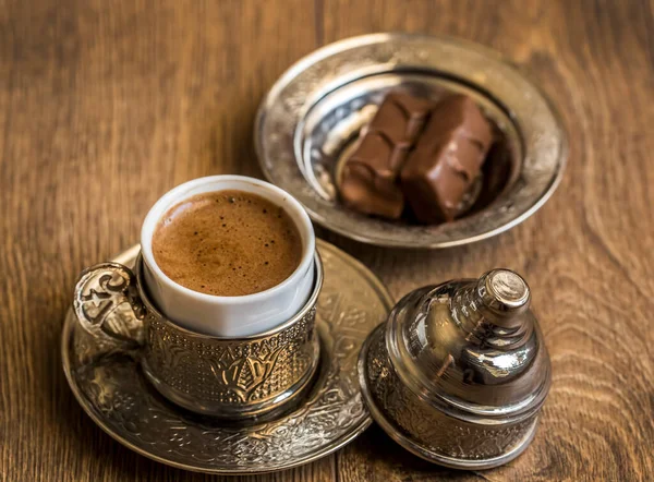 Caffè Turco Con Delizia Set Portata Rame Tradizionale — Foto Stock