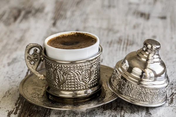 Café Turc Avec Délice Service Traditionnel Cuivre — Photo