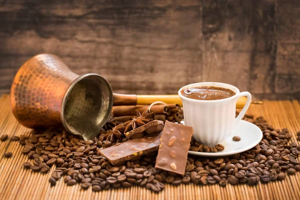 Café Turco Con Delicia Set Servicio Cobre Tradicional — Foto de Stock