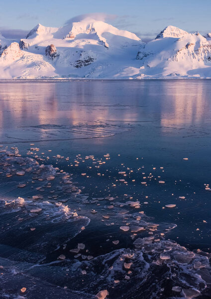  norway landscape nature of the mountains of Spitsbergen Longyearbyen  Svalbard   arctic ocean winter  polar day sunset sky
