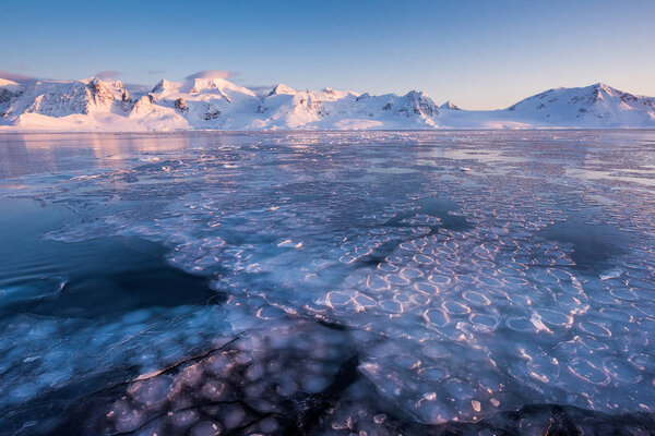  norway landscape nature of the mountains of Spitsbergen Longyearbyen  Svalbard   arctic ocean winter  polar day sunset sky