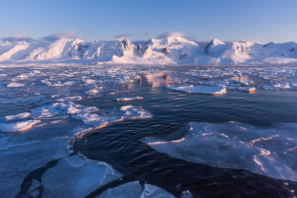  norway landscape nature of the mountains of Spitsbergen Longyearbyen  Svalbard   arctic ocean winter  polar day sunset sky