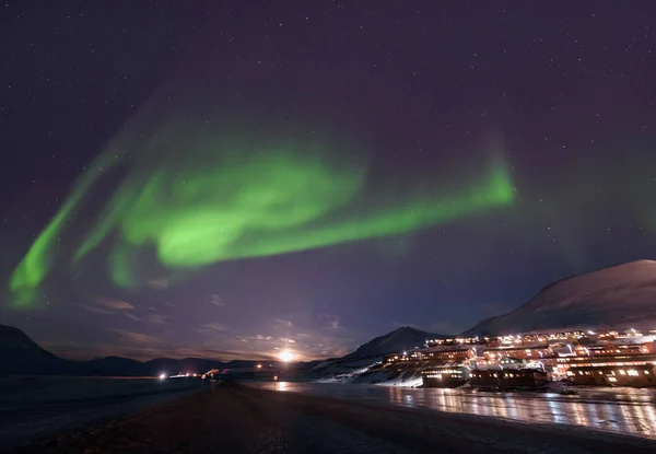 Sarki Sarkvidéki Northern Lights Aurora Borealis Csillag Norvég Svalbard Longyearbyen — Stock Fotó