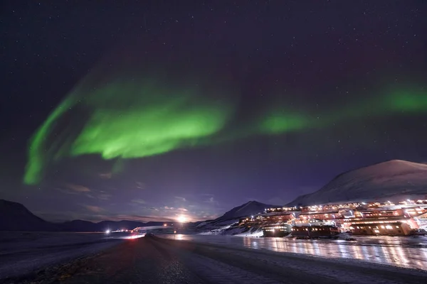 Polar Arctische Noorderlicht Aurora Borealis Hemel Ster Noorwegen Spitsbergen Longyearbyen — Stockfoto