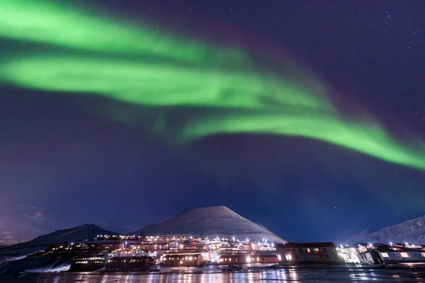 Ártico Polar Luzes Norte Aurora Boreal Céu Estrela Noruega Svalbard — Fotografia de Stock