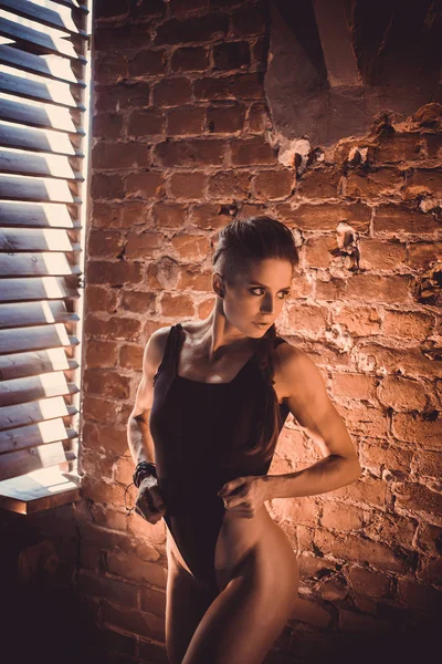 Fitness Silový Trénink Cvičení Koncept Pozadí Dívka Sexy Sportovní Svalnaté — Stock fotografie