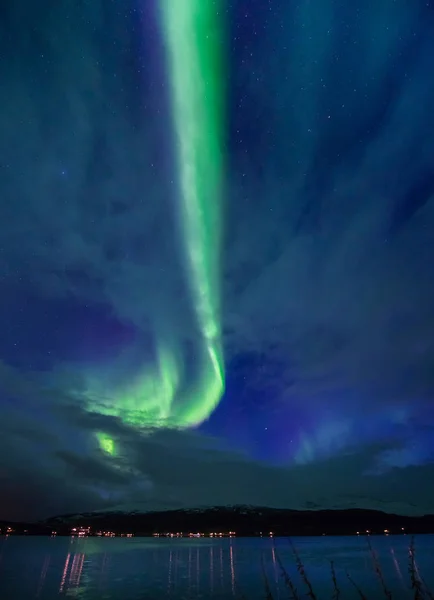 Polar Arctische Noorderlicht Aurora Borealis Hemel Ster Scandinavië Noorwegen Tromsø — Stockfoto