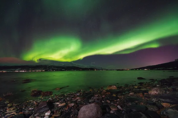 Les Aurores Boréales Aurores Boréales Étoiles Ciel Norvège Svalbard Dans — Photo