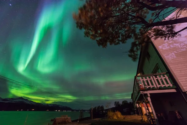 Ártico Polar Luzes Norte Aurora Boreal Céu Estrela Escandinávia Noruega — Fotografia de Stock