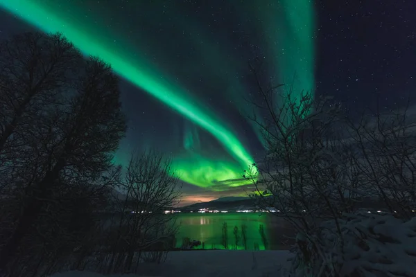 산에서 스칸디나비아 노르웨이 오로라 오로라 스카이 — 스톡 사진