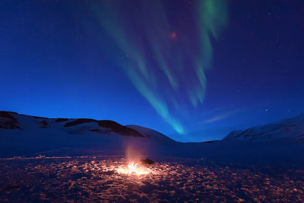Polar Arctische Noorderlicht Aurora Borealis Hemel Ster Noorwegen Longyearbyen Spitsbergen — Stockfoto