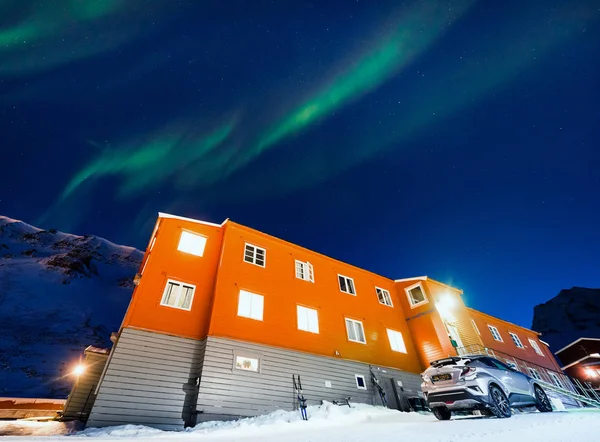 Longyearbyen Svalbard Noruega Janeiro 2019 Ártico Polar Northern Lights Aurora — Fotografia de Stock