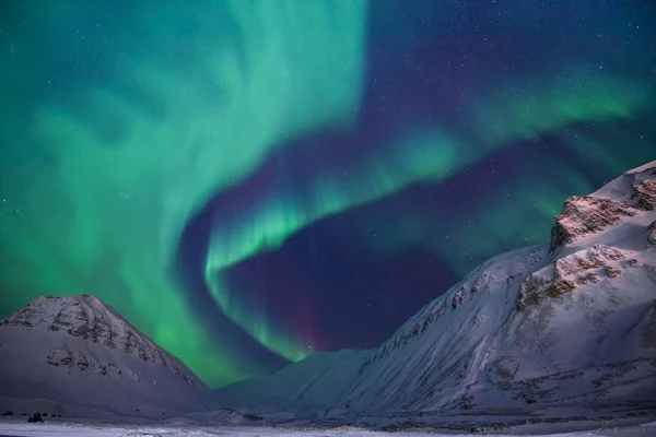 Polar Arctische Noorderlicht Aurora Borealis Sky Star Noorwegen Reizen Svalbard — Stockfoto