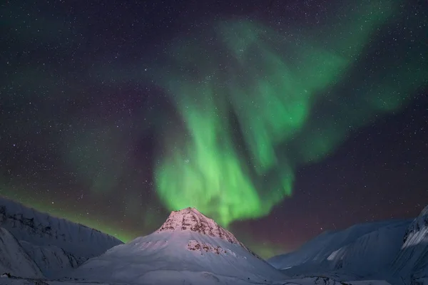 Artico Polare Aurora Boreale Cielo Stella Norvegia Viaggio Svalbard Longyearbyen — Foto Stock