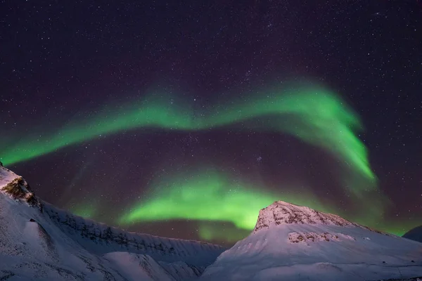 Artico Polare Aurora Boreale Cielo Stella Norvegia Viaggio Svalbard Longyearbyen — Foto Stock