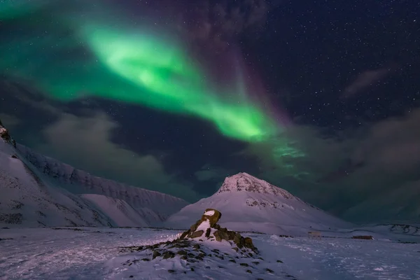 Polar Arktiska Norrsken Aurora Borealis Sky Stjärnan Norge Resa Svalbard — Stockfoto