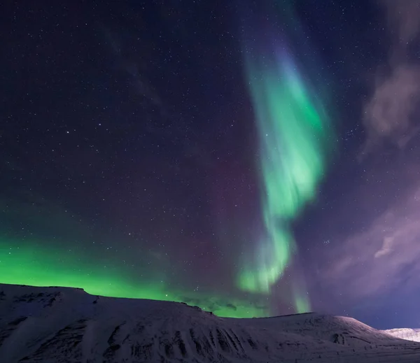 Polar Arctische Noorderlicht Aurora Borealis Sky Star Noorwegen Reizen Svalbard — Stockfoto