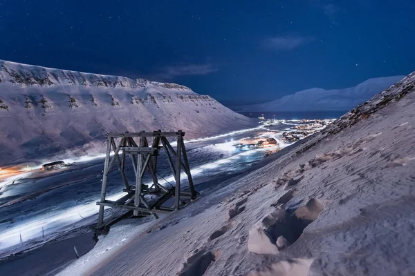 Norvégia Táj Jég Jellege Városra Spitzbergák Longyearbyen Fennsík Hegyi Svalbard — Stock Fotó