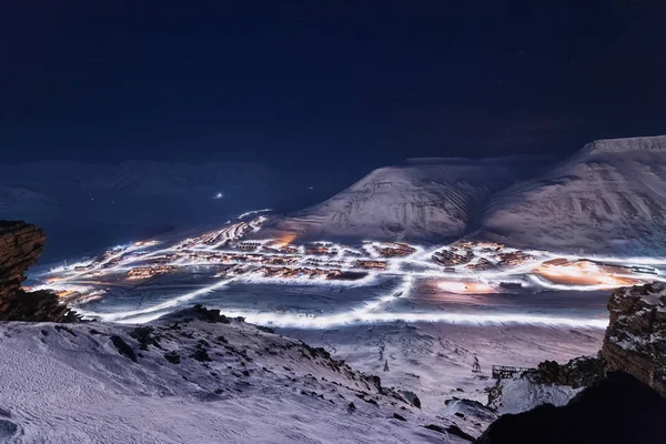 Norvégia Táj Jég Jellege Városra Spitzbergák Longyearbyen Fennsík Hegyi Svalbard — Stock Fotó