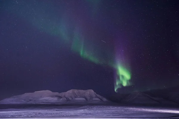 Polar Arctische Noorderlicht Aurora Borealis Sky Star Noorwegen Reizen Svalbard — Stockfoto