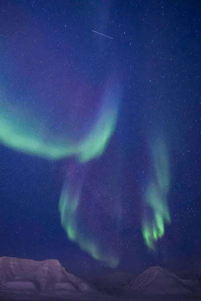 The polar arctic Northern lights aurora borealis sky star in Norway travel Svalbard in Longyearbyen city the moon mountains