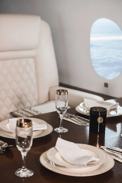 Niemand Der Kabine Eines Business Class Flugzeugs Bequeme Luxusreisen — Stockfoto