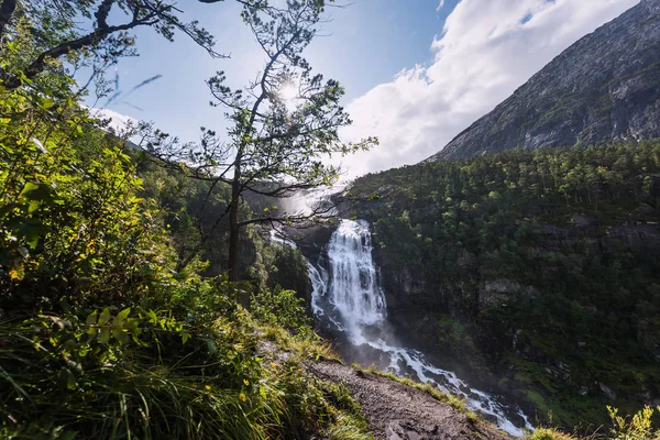 Fondos Pantalla Paisaje Noruego Naturaleza Las Montañas Bergen Fiordo Cascada —  Fotos de Stock